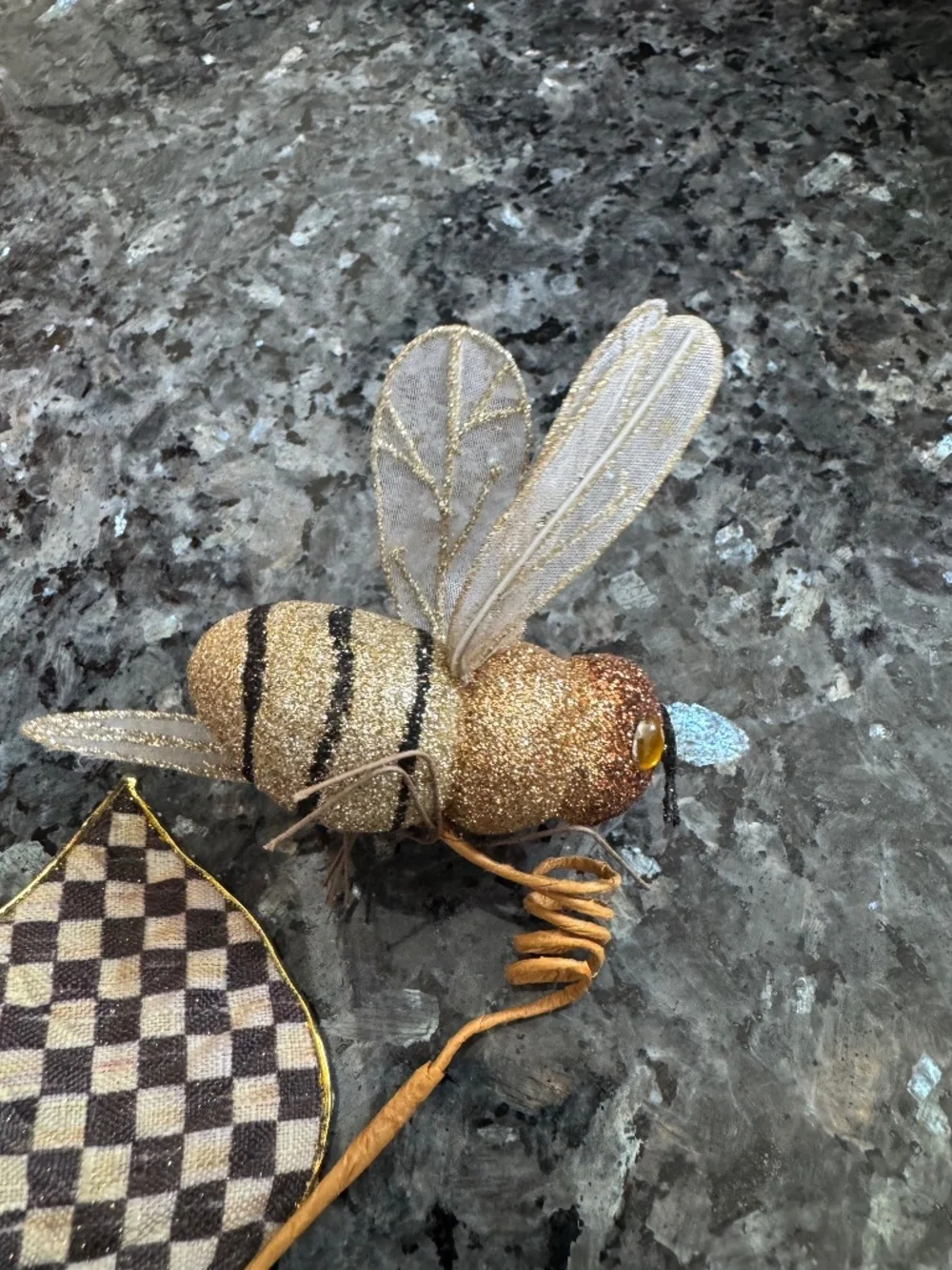 MACKENZIE-CHILDS Bee, on a Stem  Bee Decoration, Black-And-White Courtly Check